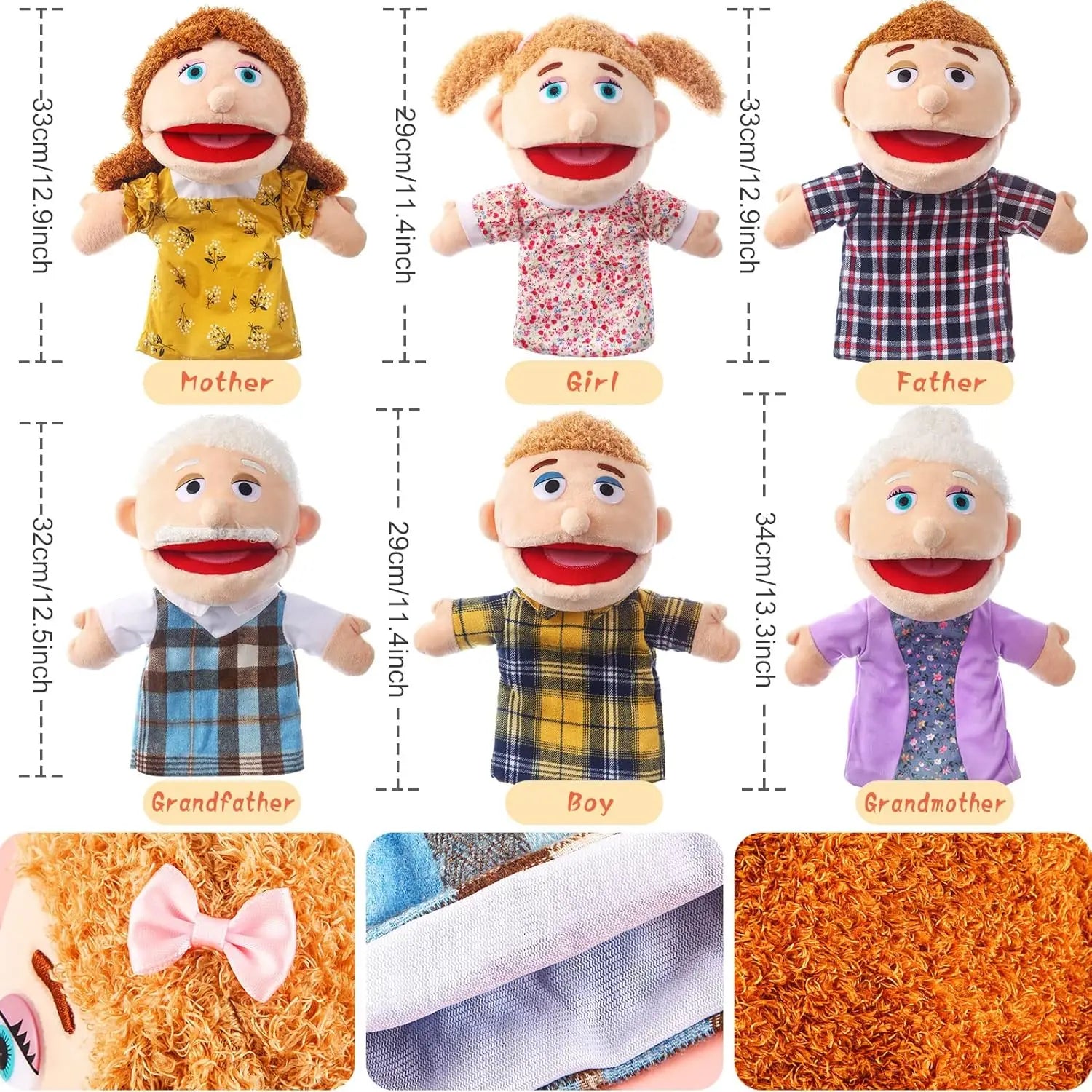 Family Hand Puppets for Kids Role-Playing Puppet Movable Open Mouths,Perfect for Storytelling,Teaching,Birthday Gifts,1 PCS