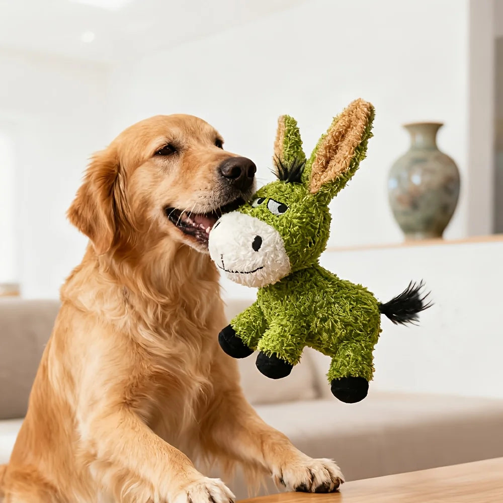 New Quirky Plush Dog Toy That Squeaks, Designed Like a Donkey for Chewing, Made with Double-Layer Tear-Resistant Fabric, Perfect