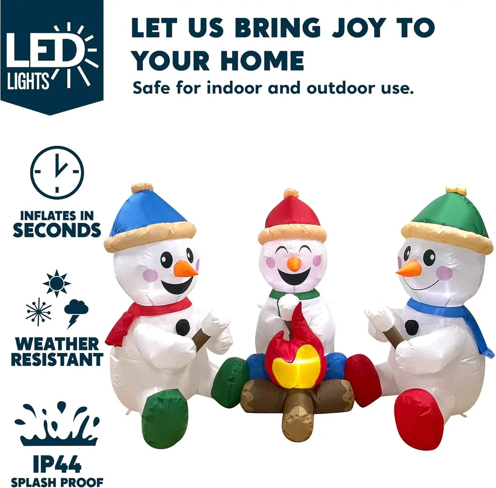 JOYFY 6 FT Long Christmas Inflatable Snowman with Campfire with Built-in LEDs for Xmas Party  Christmas Blow Up Yard Decoration