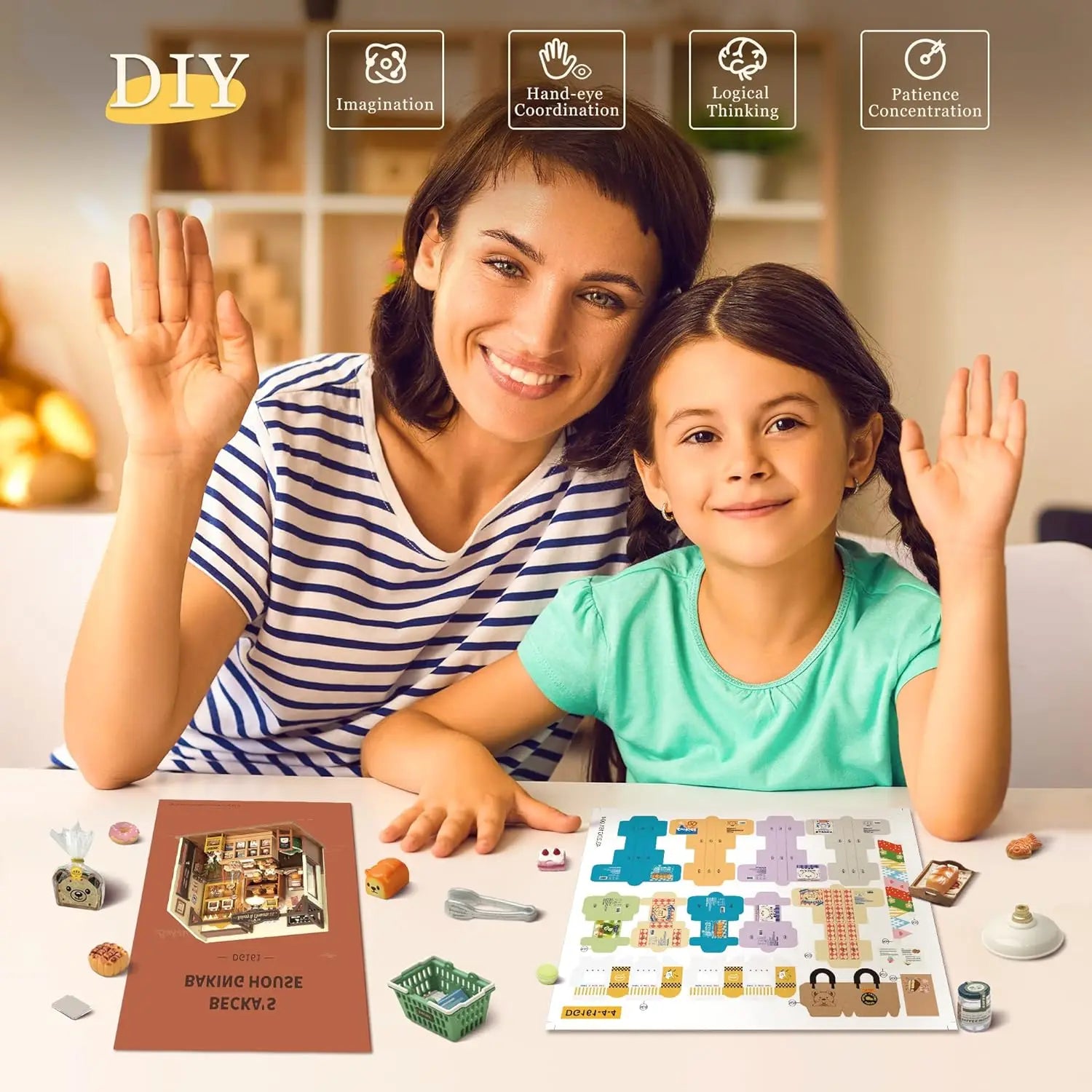 Baking house miniature dollhouse DIY 3D puzzle model kit, detailed build for adults