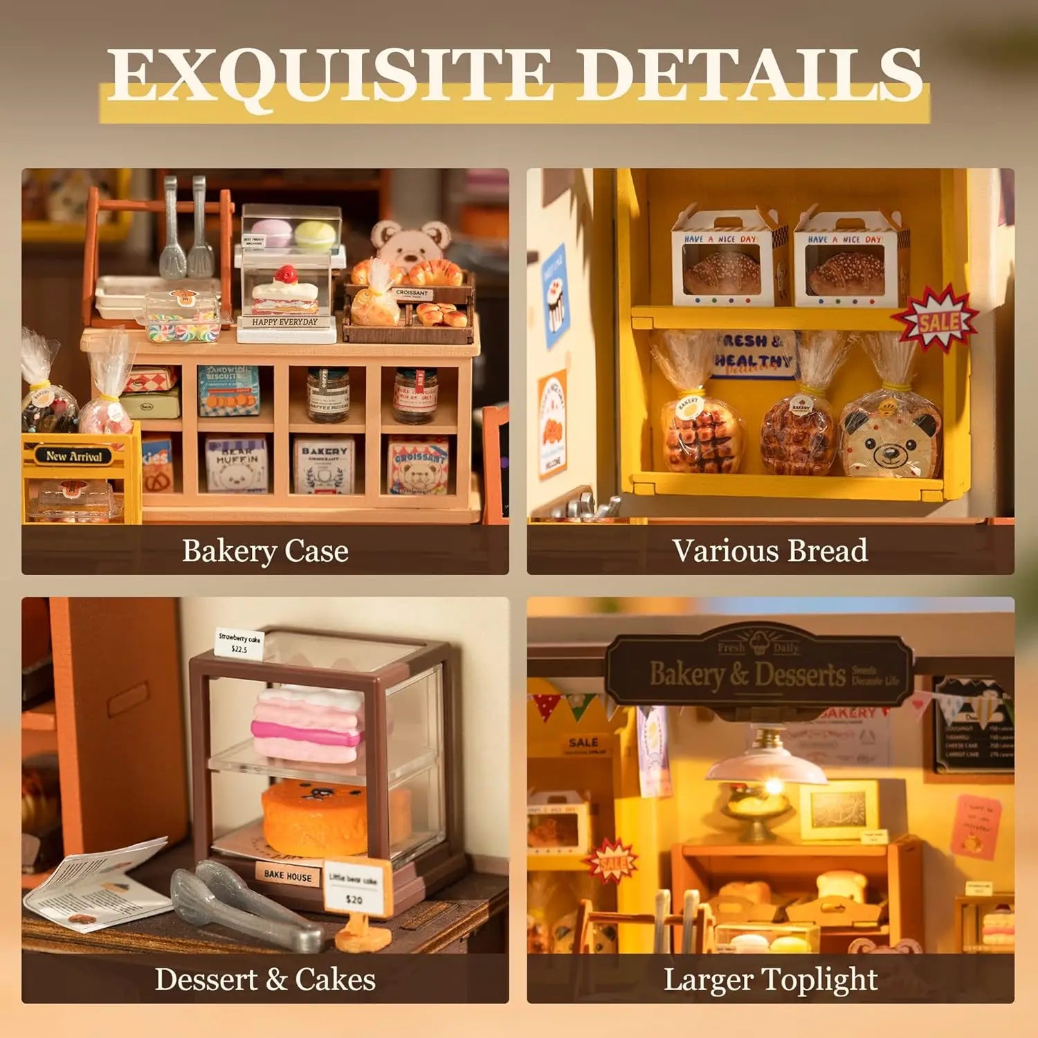Baking house miniature dollhouse DIY 3D puzzle model kit, detailed build for adults
