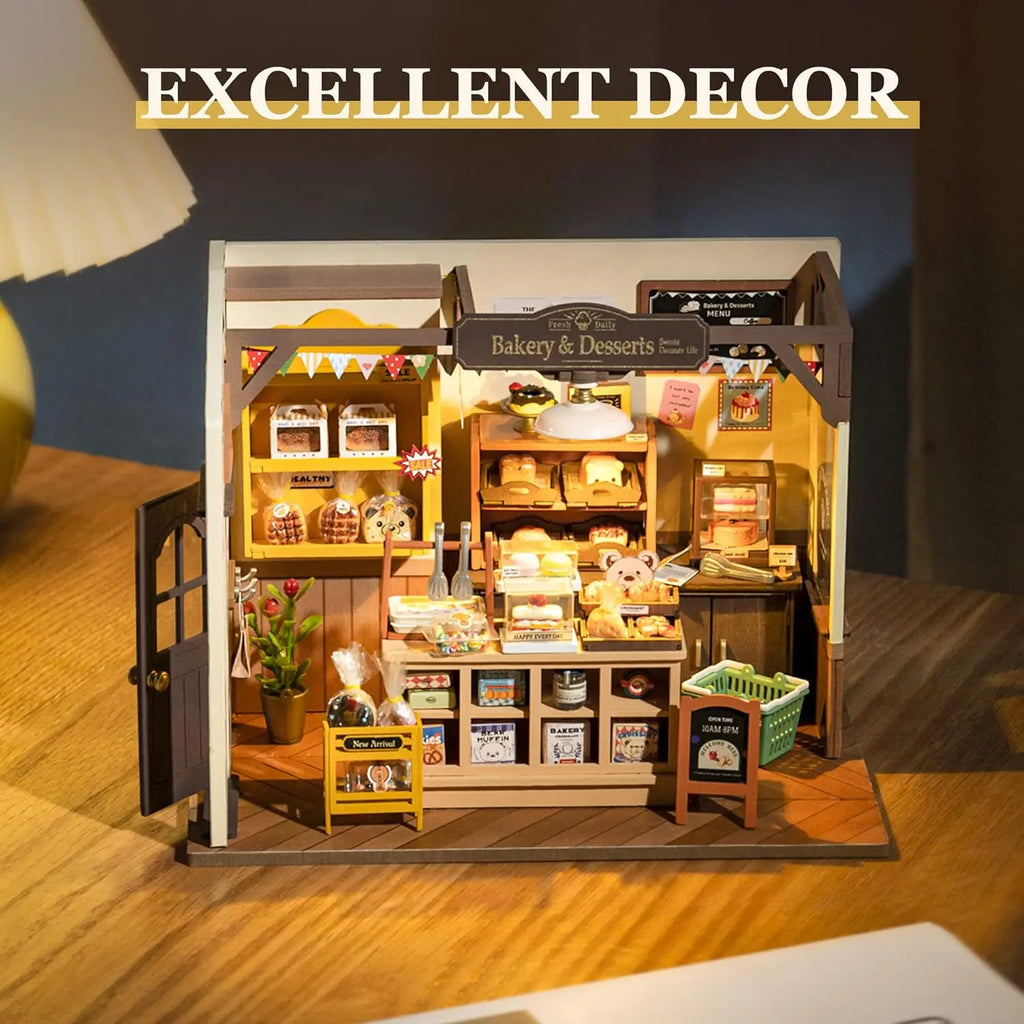 Baking house miniature dollhouse DIY 3D puzzle model kit, detailed build for adults