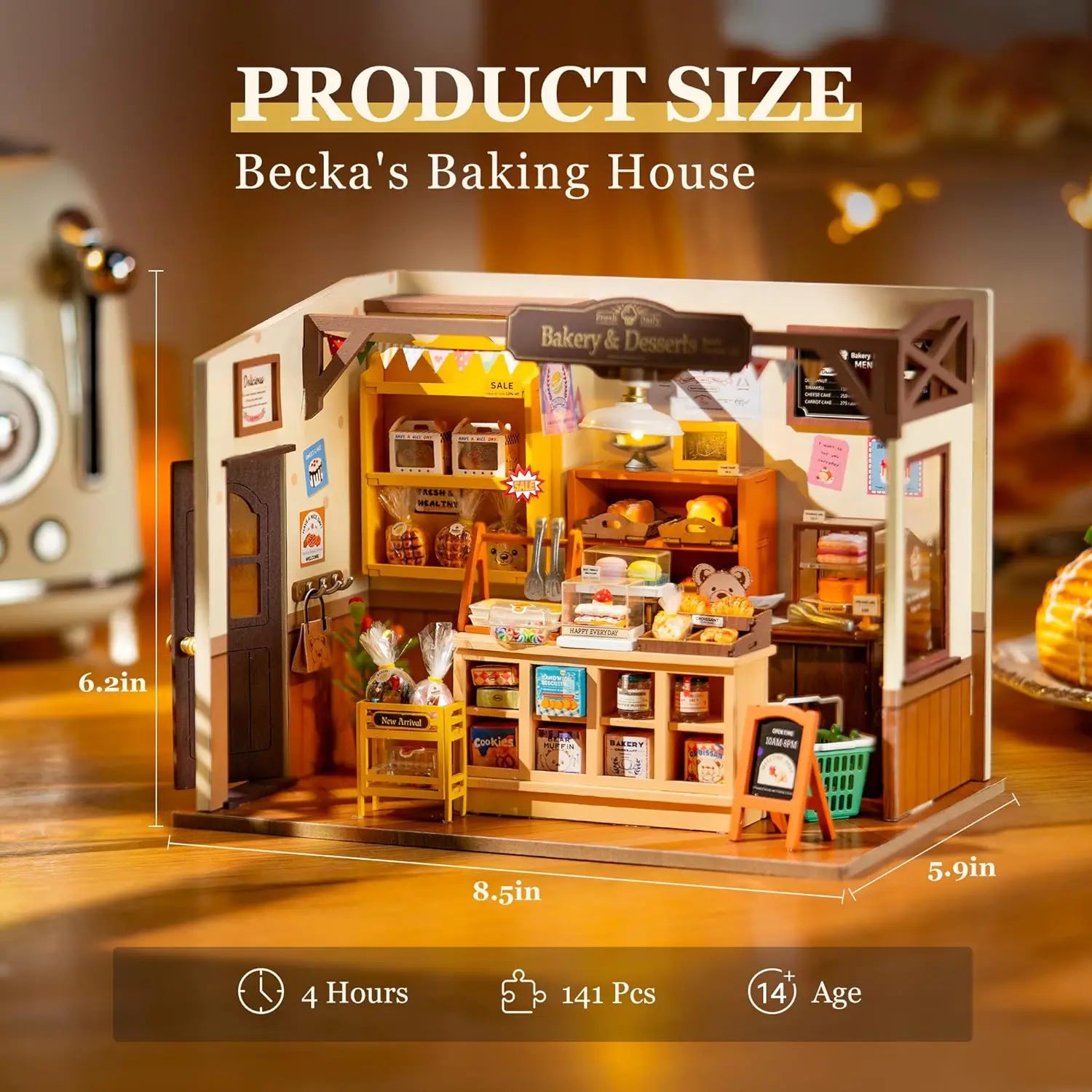 Baking house miniature dollhouse DIY 3D puzzle model kit, detailed build for adults