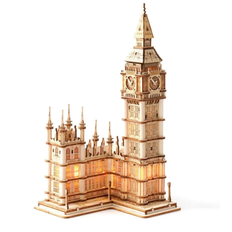 Big Ben and Tower Bridge 3D wooden puzzle landmark model kits with light for adults