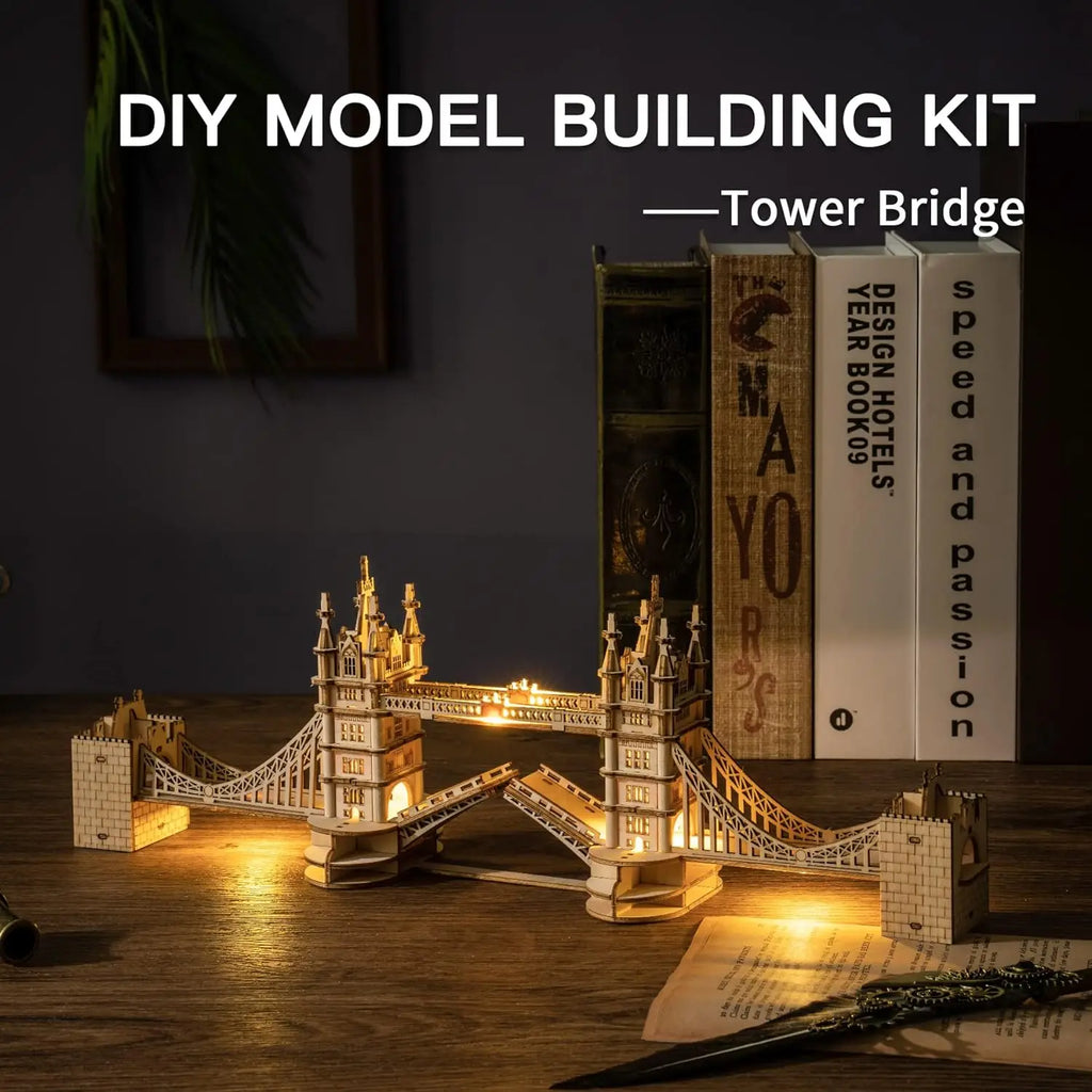 Big Ben and Tower Bridge 3D wooden puzzle landmark model kits with light for adults