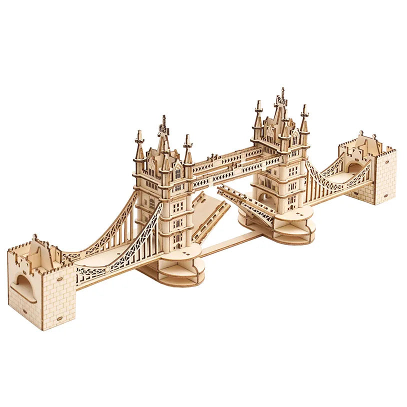 Big Ben and Tower Bridge 3D wooden puzzle landmark model kits with light for adults