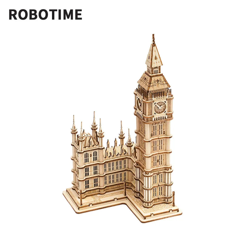 Big Ben and Tower Bridge 3D wooden puzzle landmark model kits with light for adults