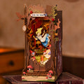 DIY book nook miniature house kit with LED lights, wooden bookshelf insert display