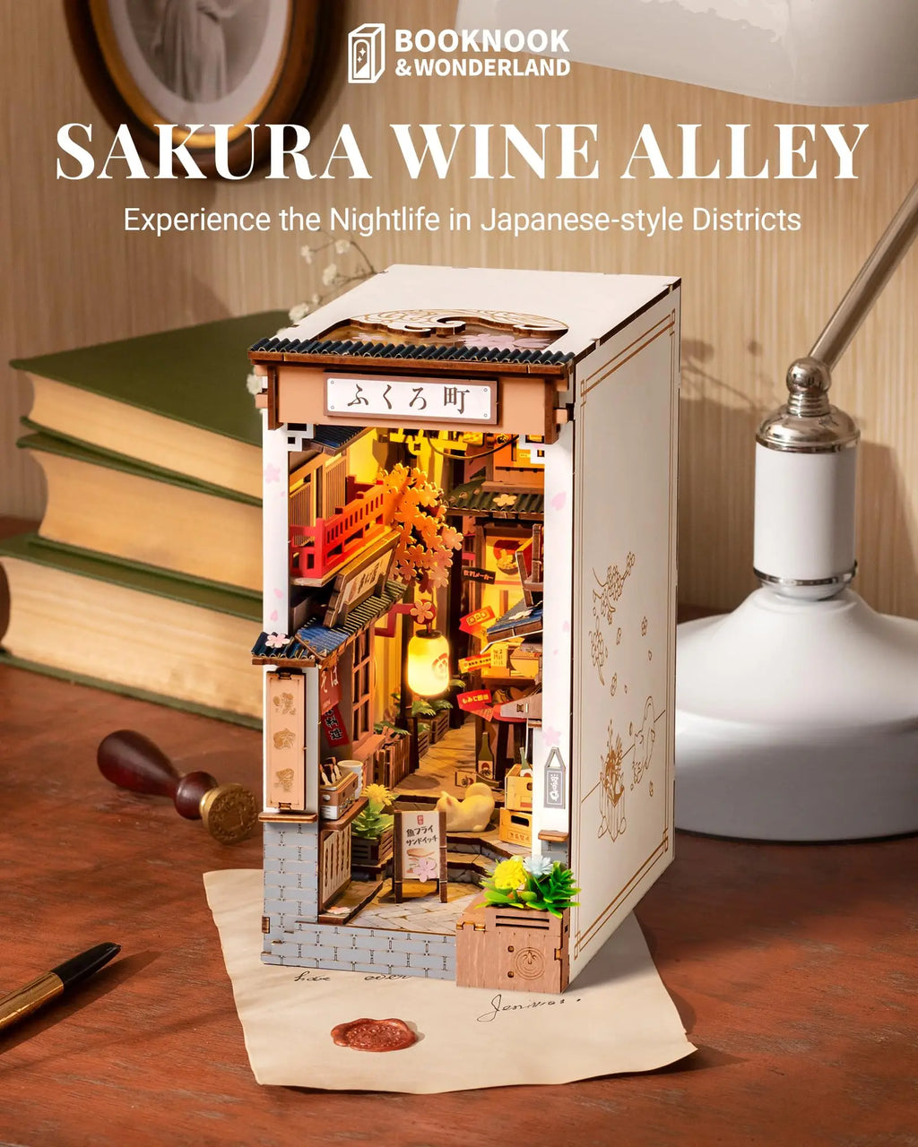 3D wooden book nook kit, DIY miniature house puzzle that fits on a bookshelf