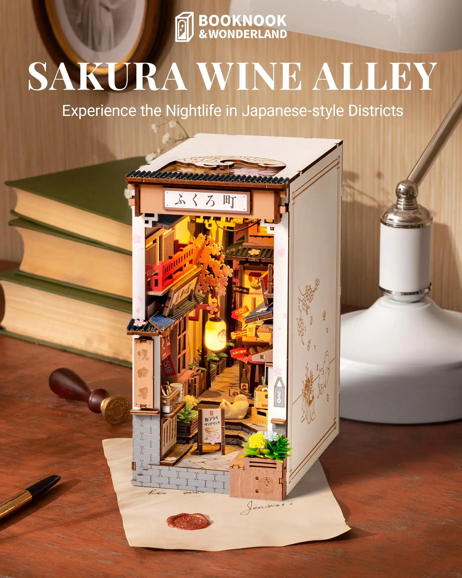 3D wooden book nook kit, DIY miniature house puzzle that fits on a bookshelf