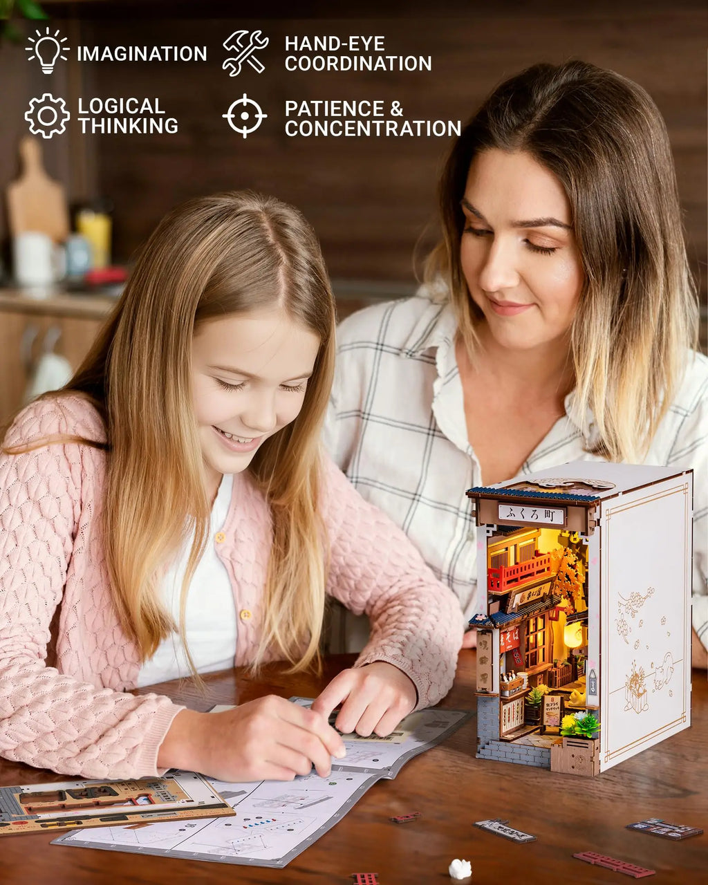 3D wooden book nook kit, DIY miniature house puzzle that fits on a bookshelf