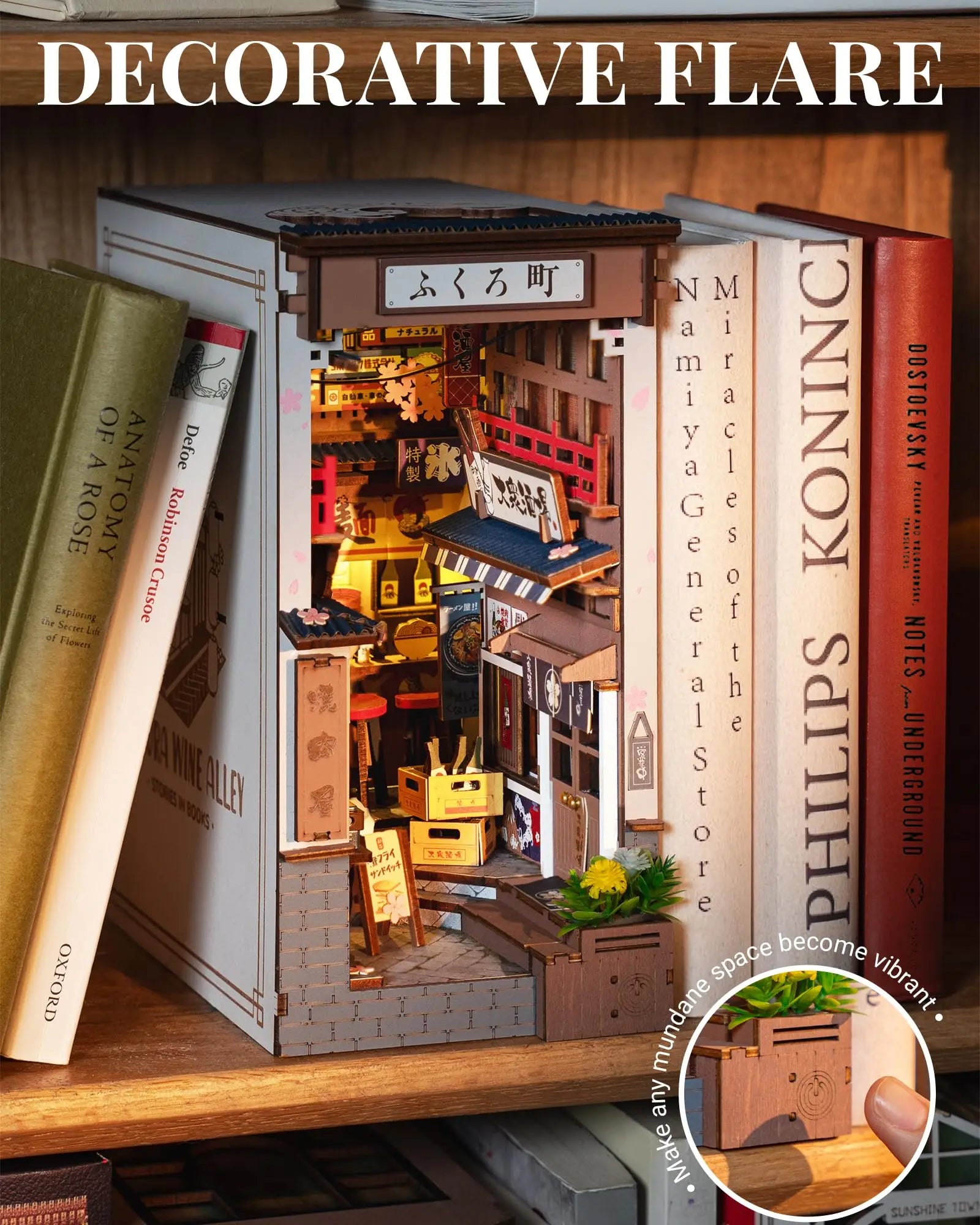 3D wooden book nook kit, DIY miniature house puzzle that fits on a bookshelf