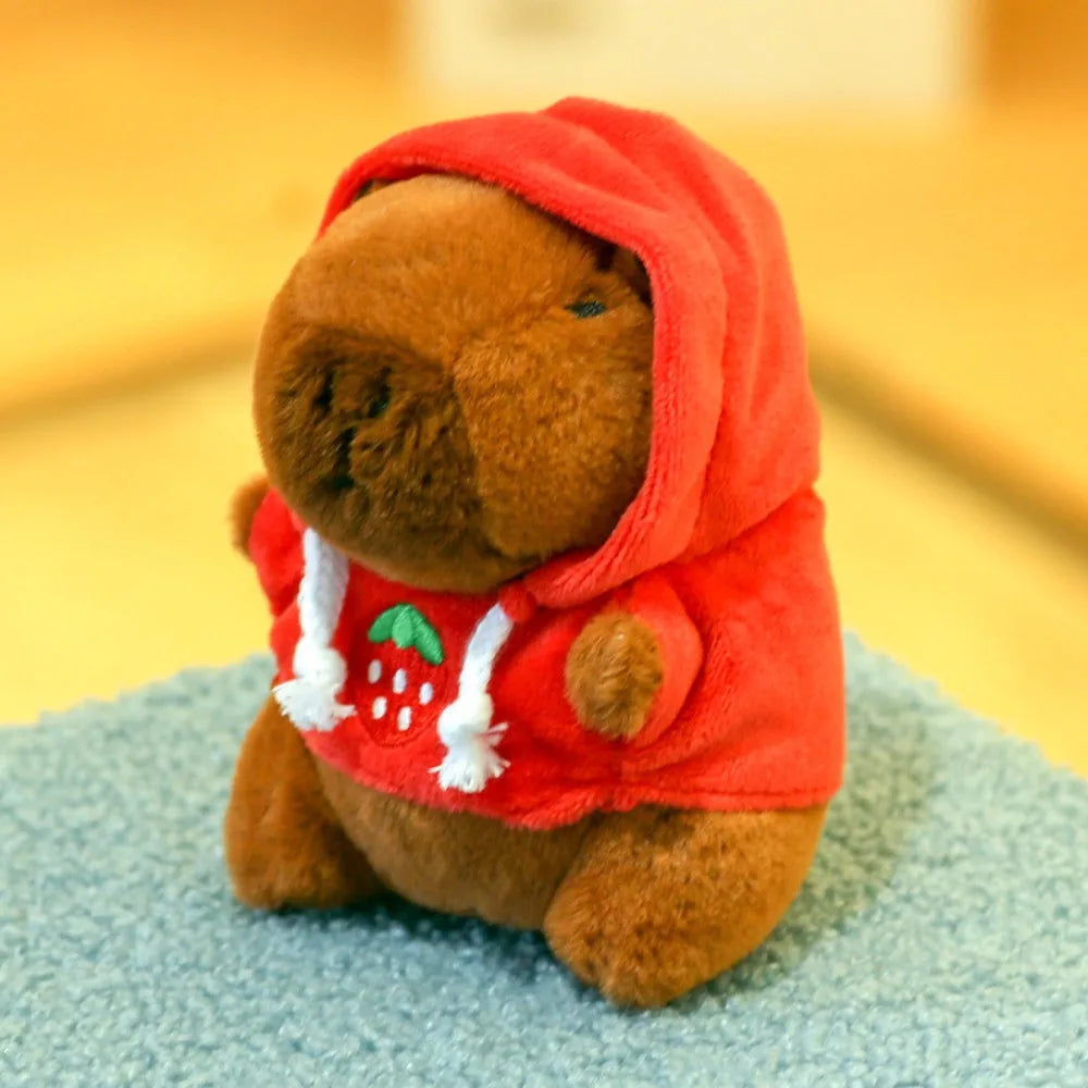 Cute capybara plush toy with hoodie and wings, small stuffed animal keychain