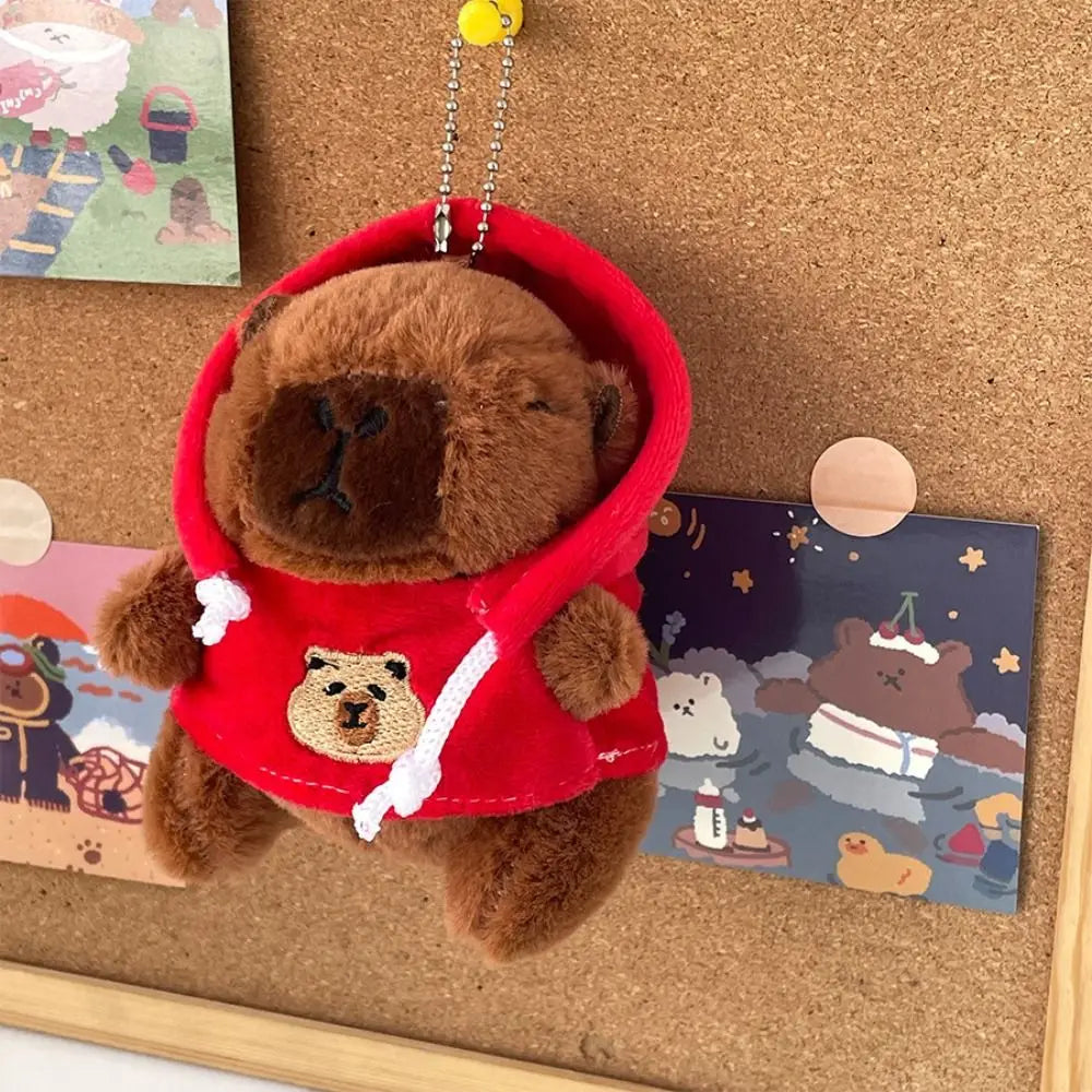 Cute capybara plush toy with hoodie and wings, small stuffed animal keychain