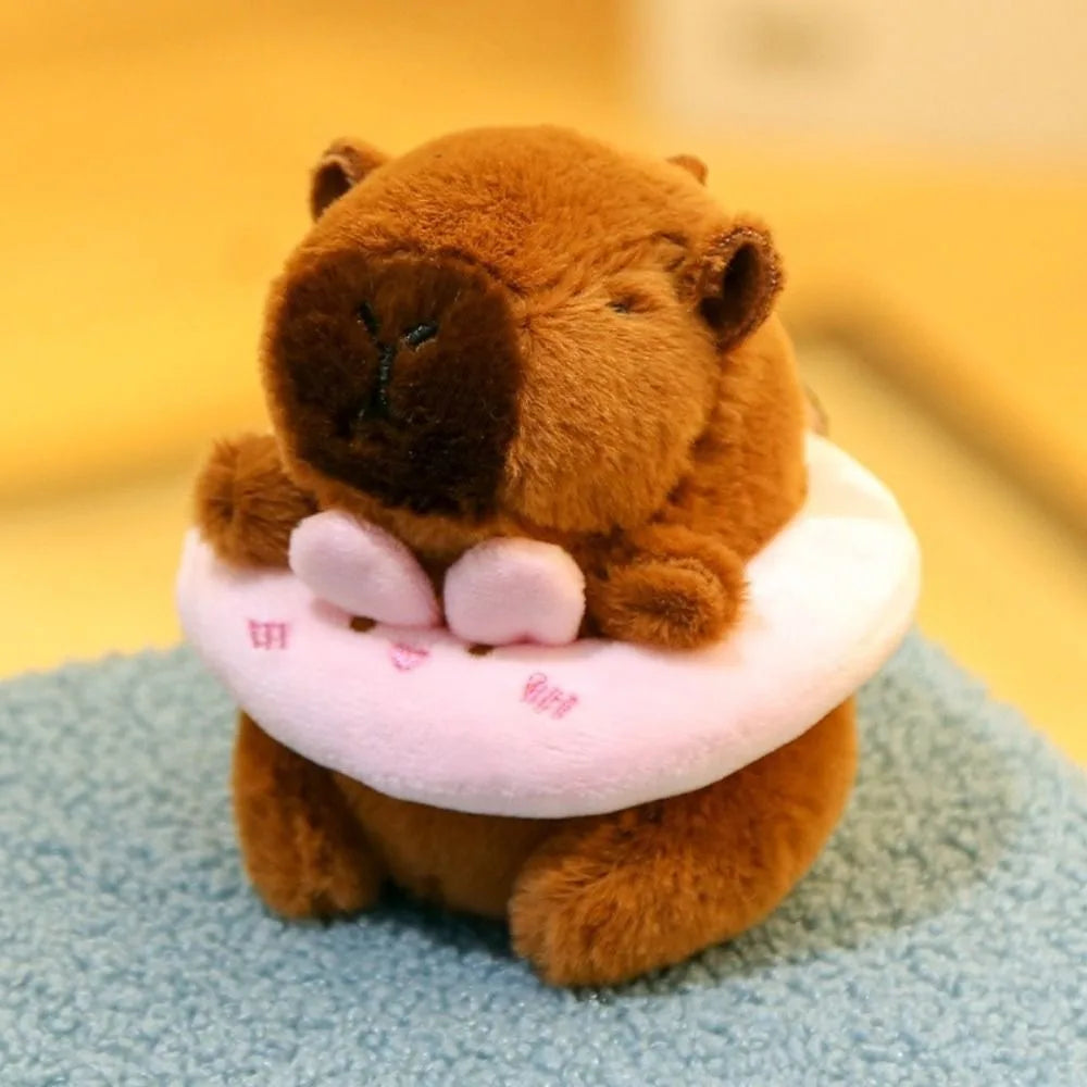 Cute capybara plush toy with hoodie and wings, small stuffed animal keychain