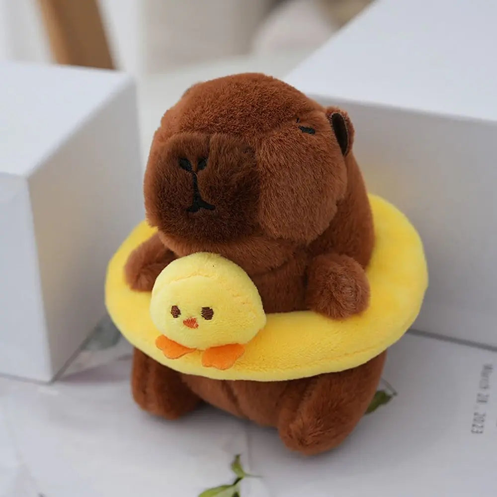Cute capybara plush toy with hoodie and wings, small stuffed animal keychain