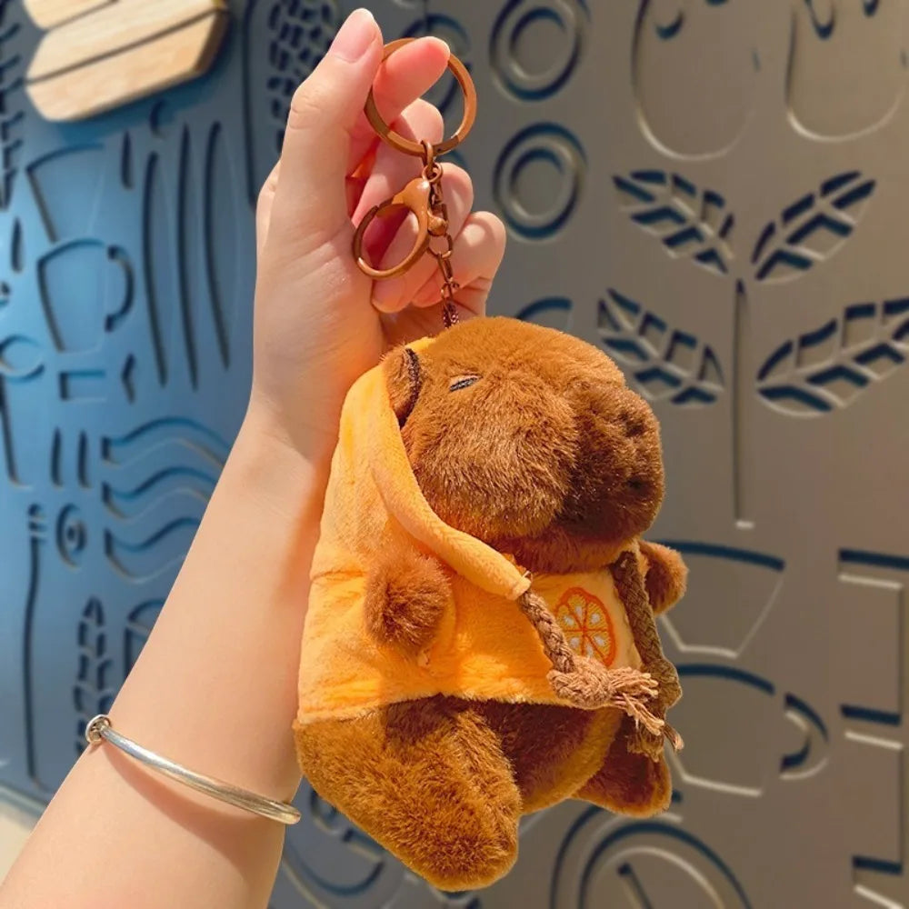 Cute capybara plush toy with hoodie and wings, small stuffed animal keychain