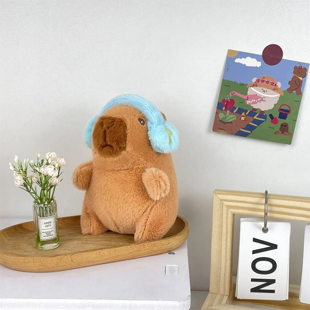 Cute capybara plush toy with hoodie and wings, small stuffed animal keychain