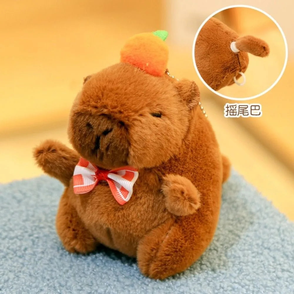 Cute capybara plush toy with hoodie and wings, small stuffed animal keychain