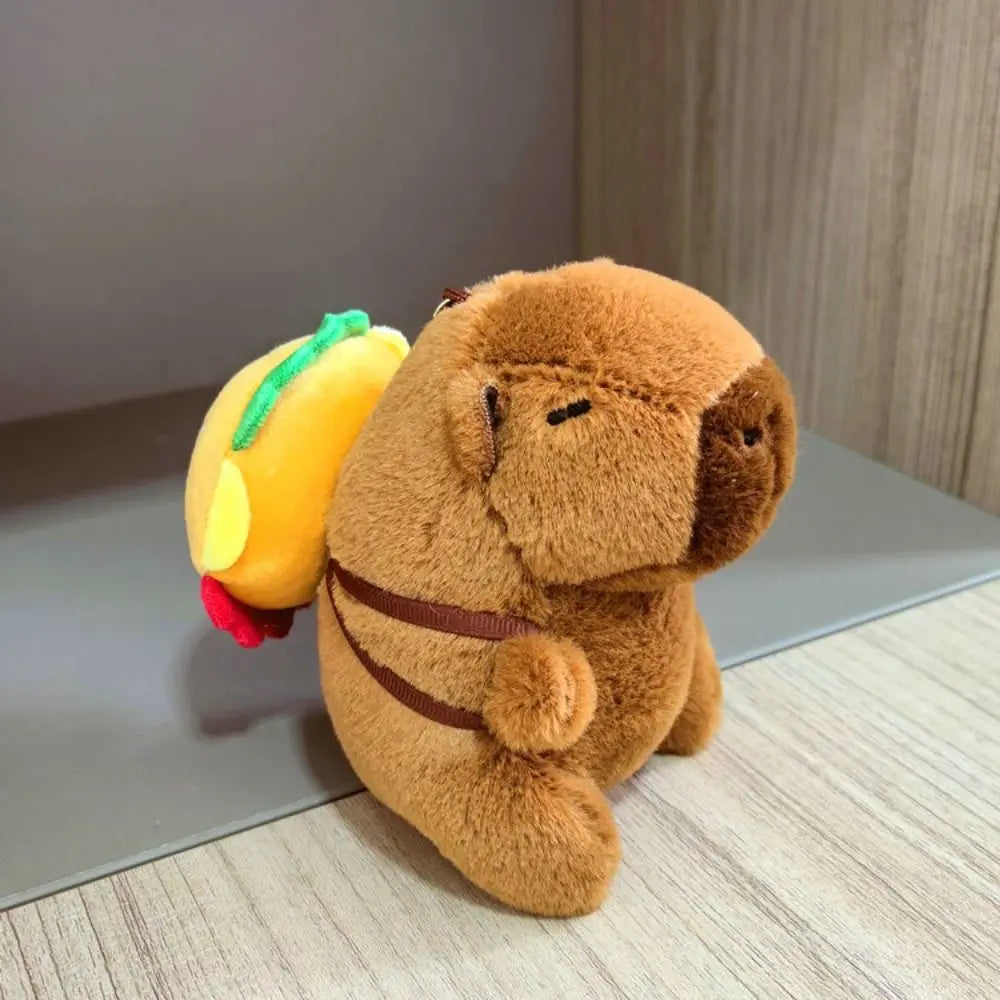 Cute capybara plush toy with hoodie and wings, small stuffed animal keychain