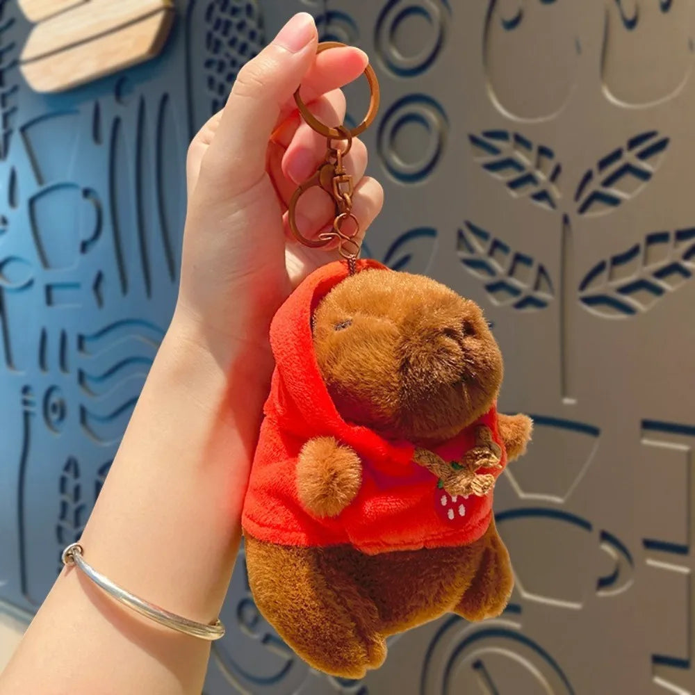 Cute capybara plush toy with hoodie and wings, small stuffed animal keychain
