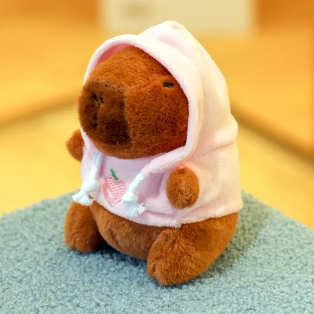 Cute capybara plush toy with hoodie and wings, small stuffed animal keychain