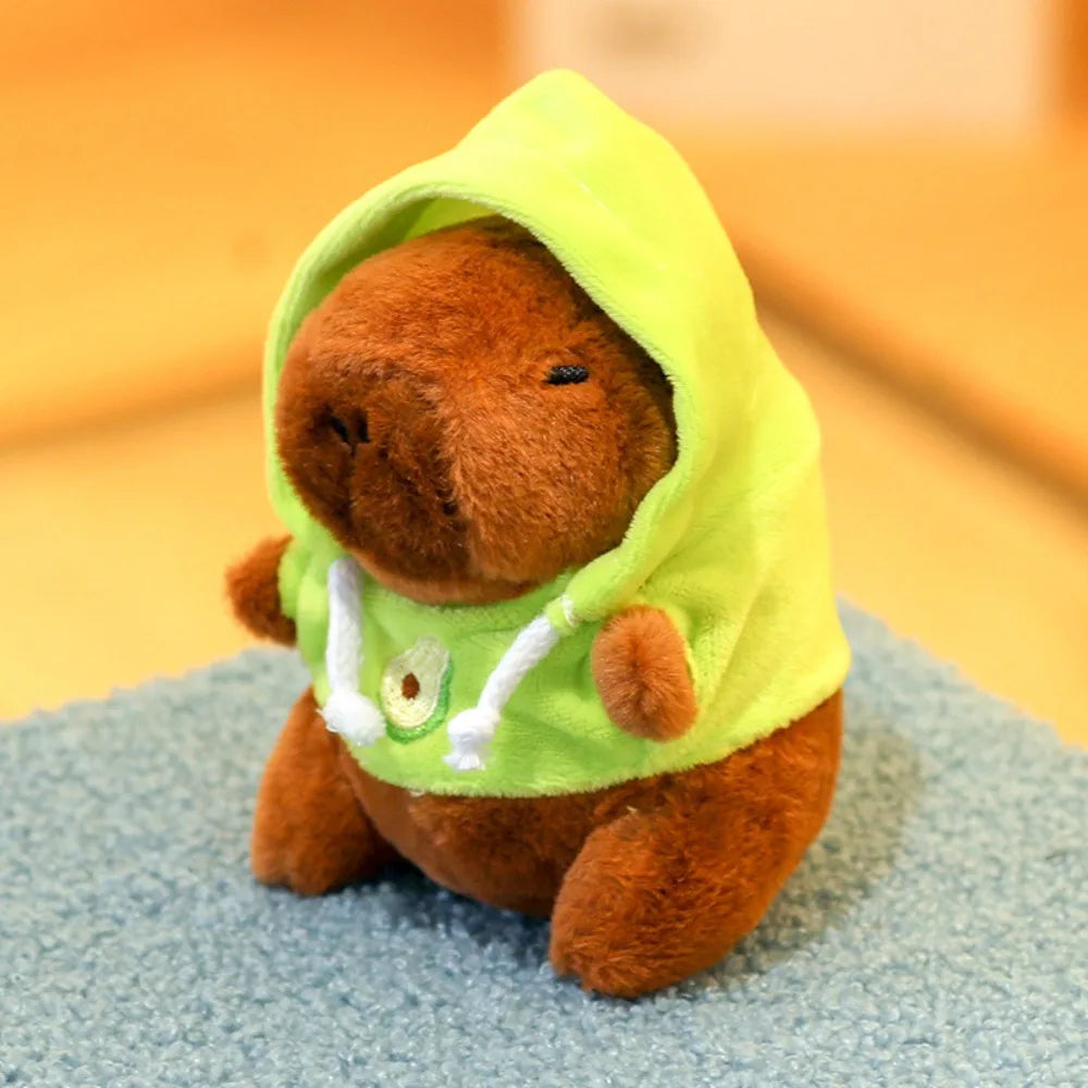 Cute capybara plush toy with hoodie and wings, small stuffed animal keychain
