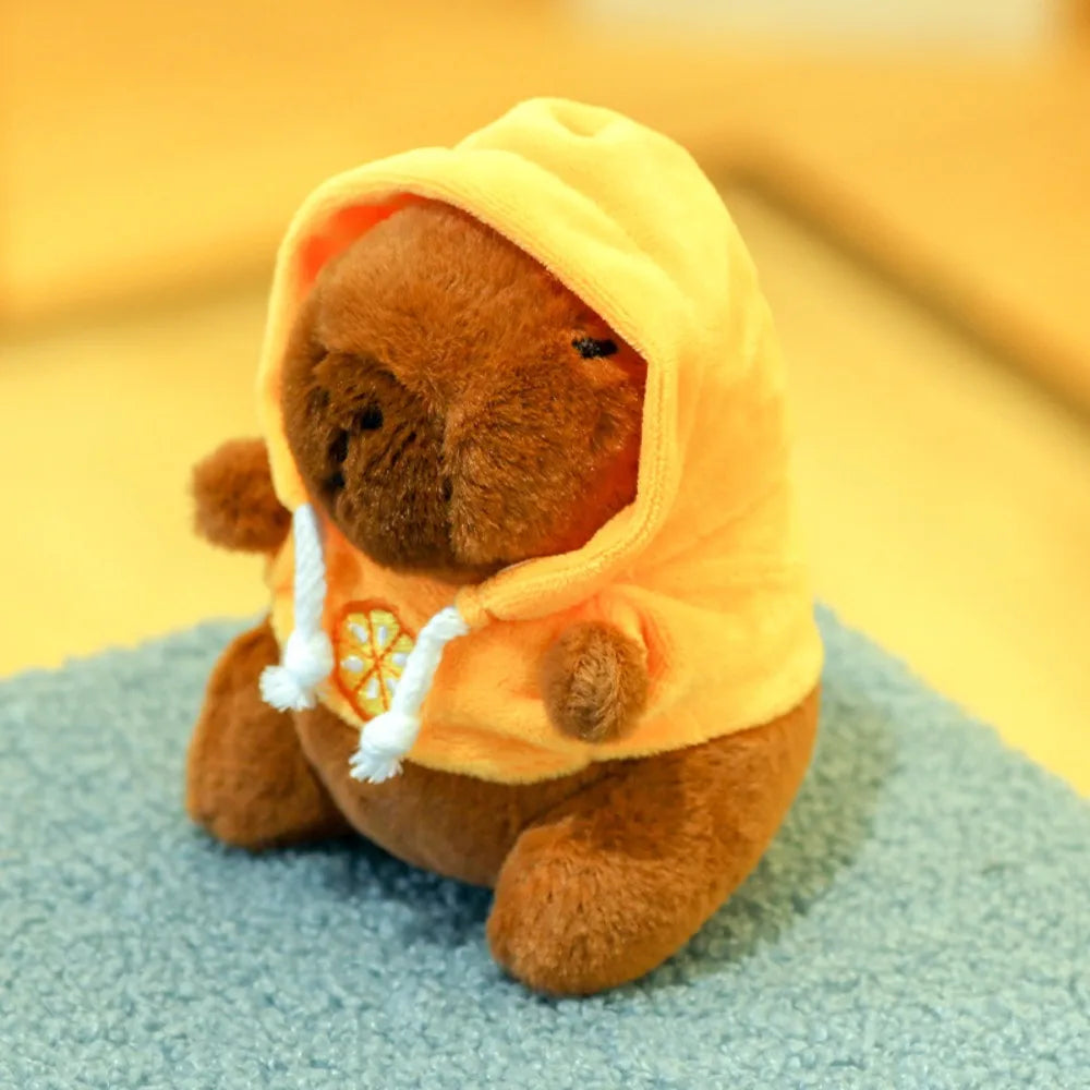 Cute capybara plush toy with hoodie and wings, small stuffed animal keychain
