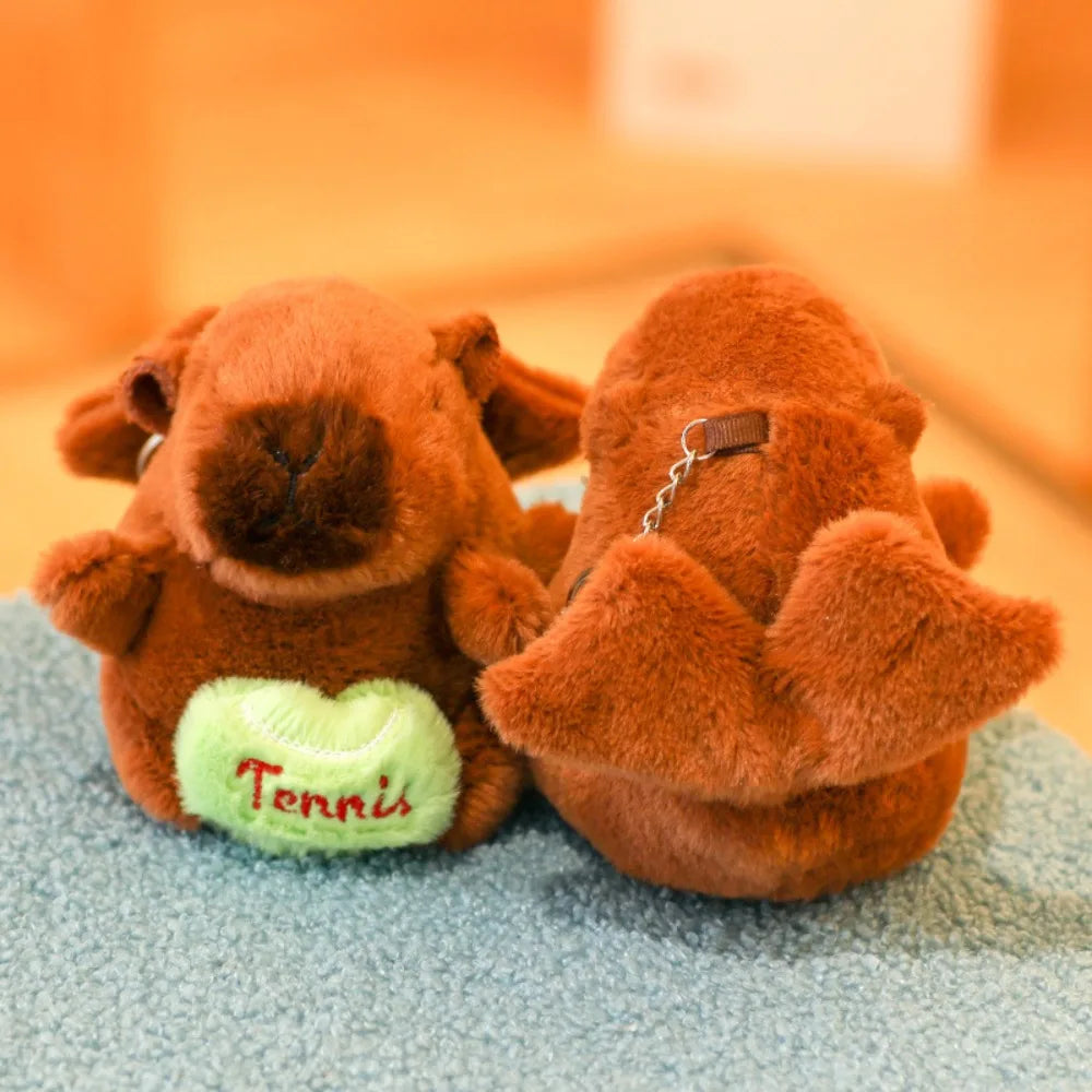 Cute capybara plush toy with hoodie and wings, small stuffed animal keychain