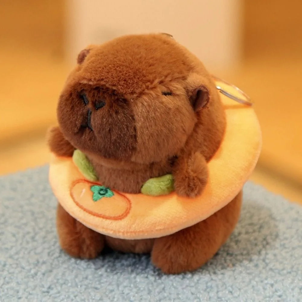 Cute capybara plush toy with hoodie and wings, small stuffed animal keychain