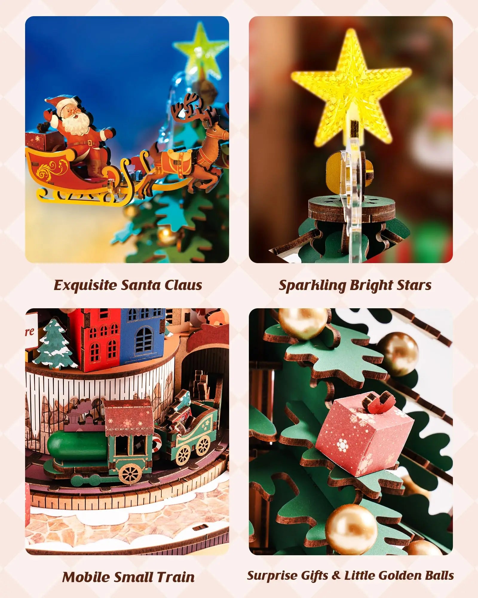 Christmas melody tree music box 3D wooden puzzle kit with light, DIY holiday build