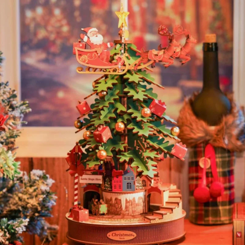 Christmas melody tree wooden music box 3D puzzle model kit, festive holiday display