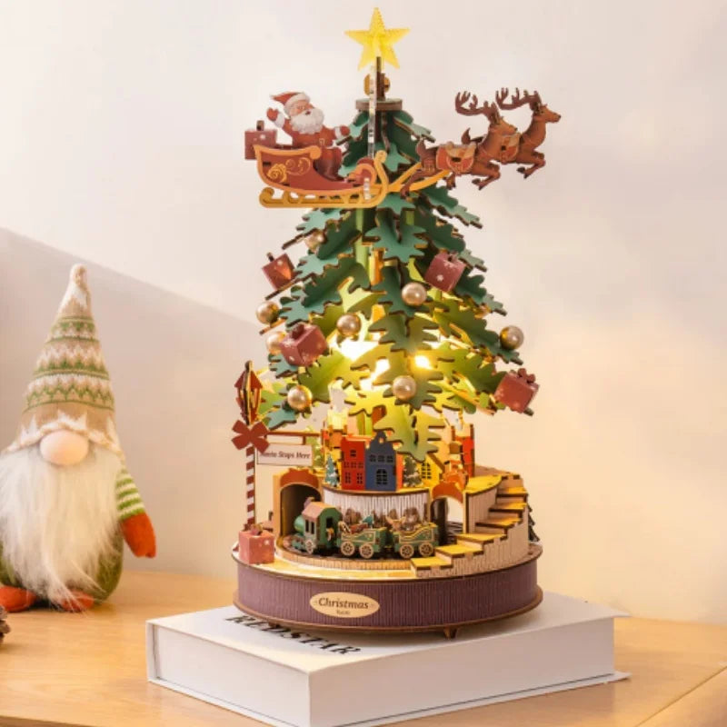 Christmas melody tree wooden music box 3D puzzle model kit, festive holiday display