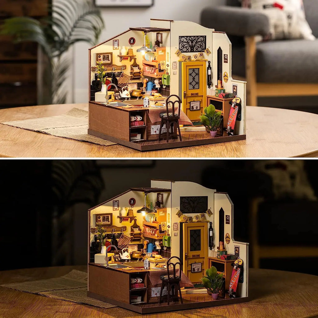 3D wooden cozy kitchen puzzle, DIY miniature house model kit
