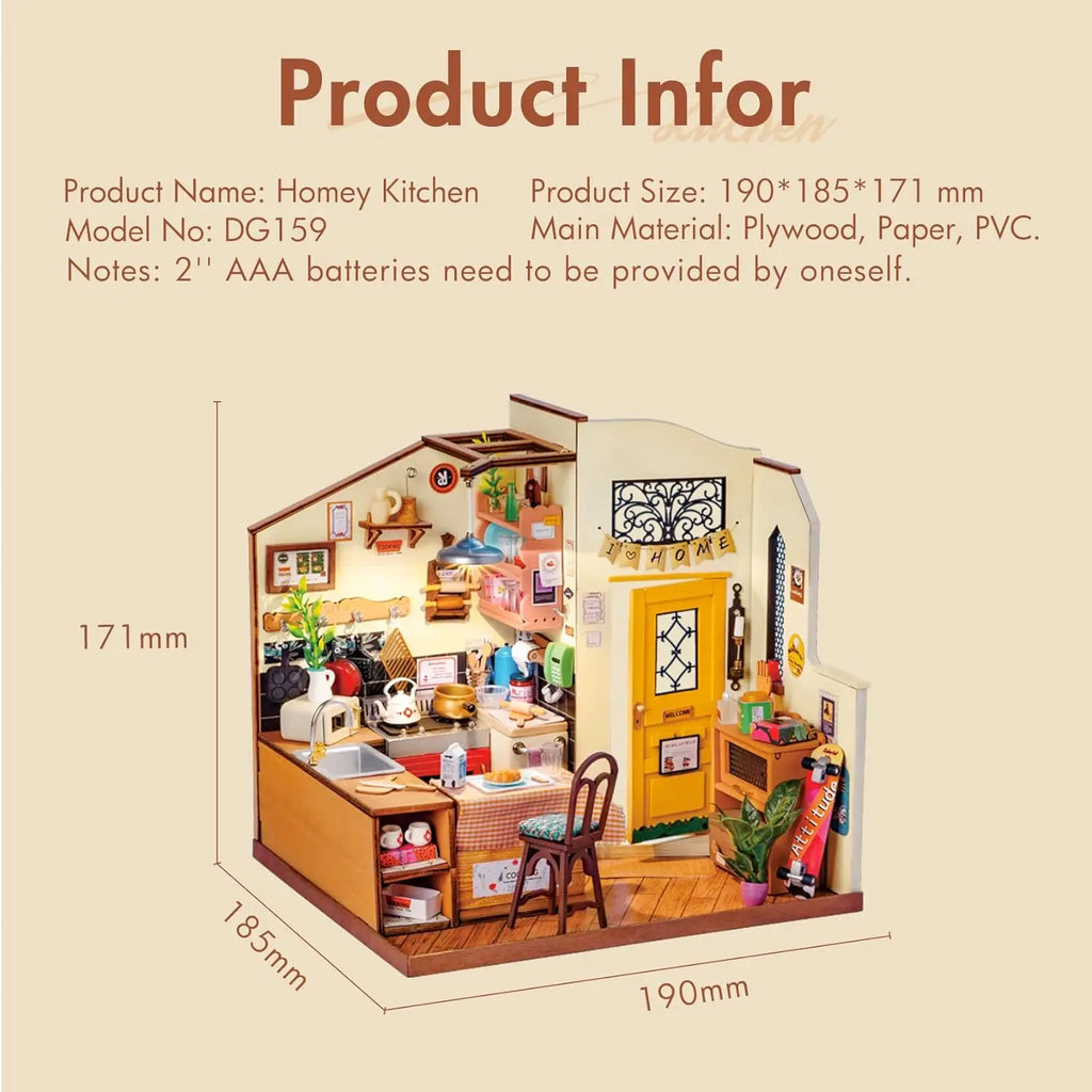 3D wooden cozy kitchen puzzle, DIY miniature house model kit