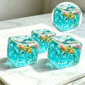 Blue ocean crystal squishy cube with shell sequins, soft jelly sensory fidget toy