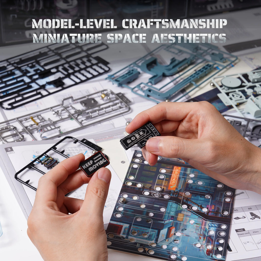 Futuristic cyberpunk marble run kit, automatic 3D model track for adults
