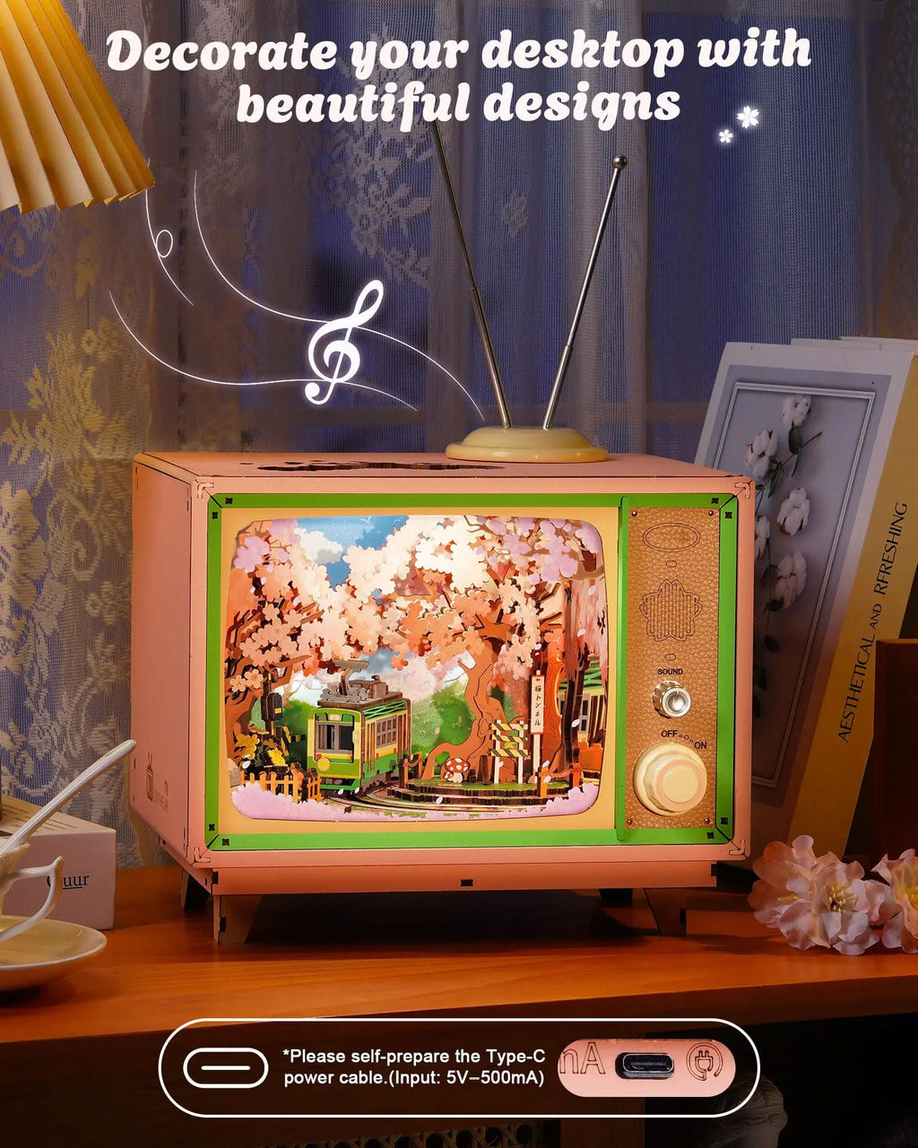 Sakura DIY music box 3D wooden puzzle with lights, assembled home decor