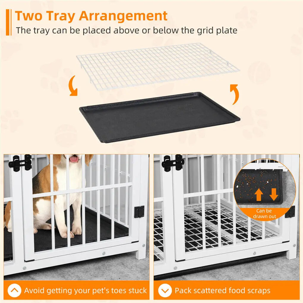 Furniture-style metal dog crate end table pet kennel with three doors and removable tray