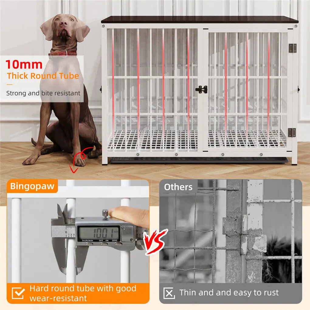 Furniture-style metal dog crate end table pet kennel with three doors and removable tray
