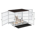 Furniture-style metal dog crate end table pet kennel with three doors and removable tray