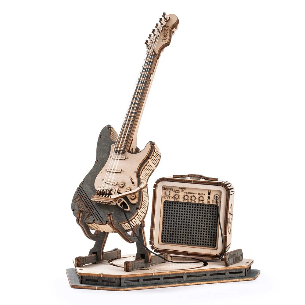 Electric guitar 3D wooden puzzle DIY model kit for adults, assembled display piece
