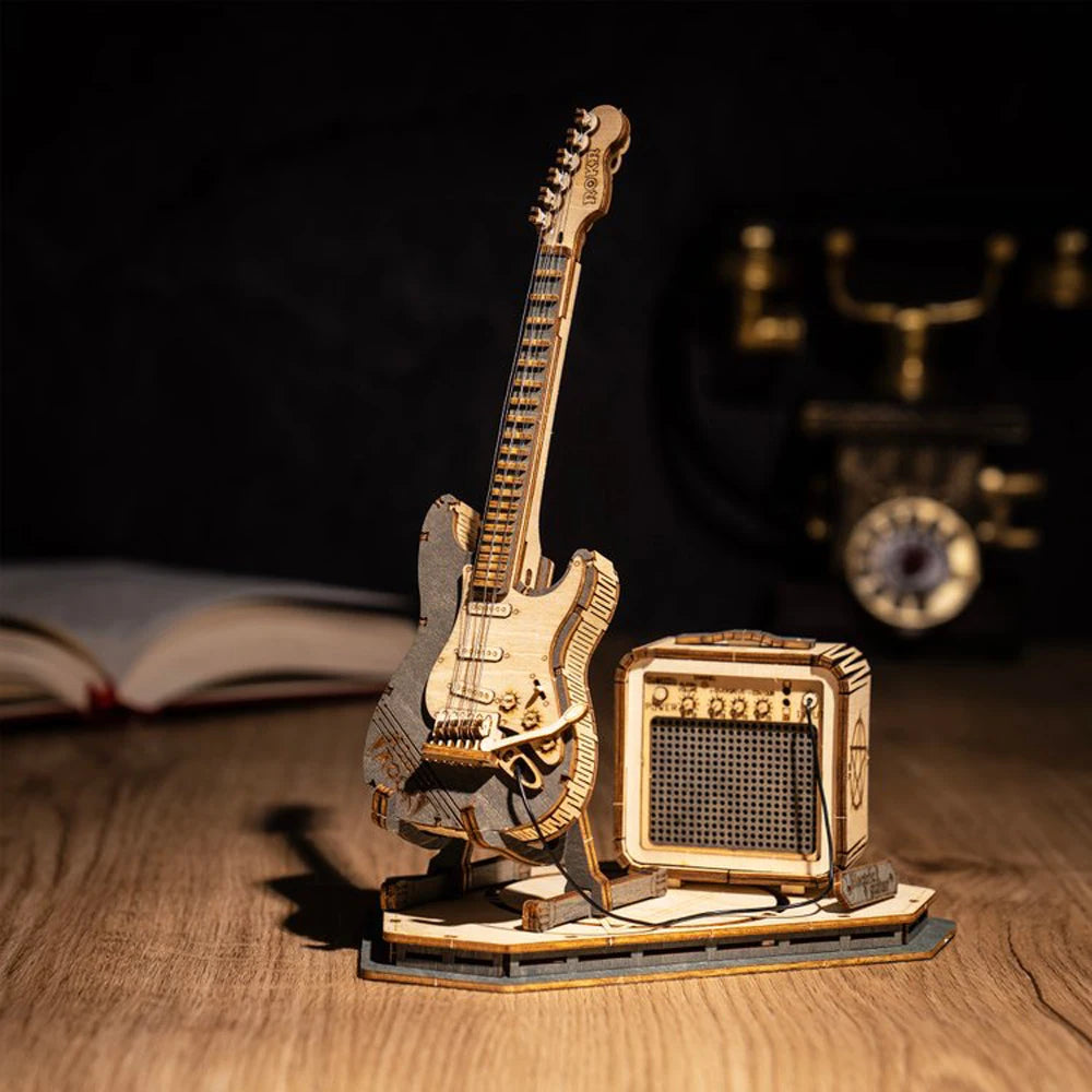 Electric guitar 3D wooden puzzle DIY model kit for adults, assembled display piece