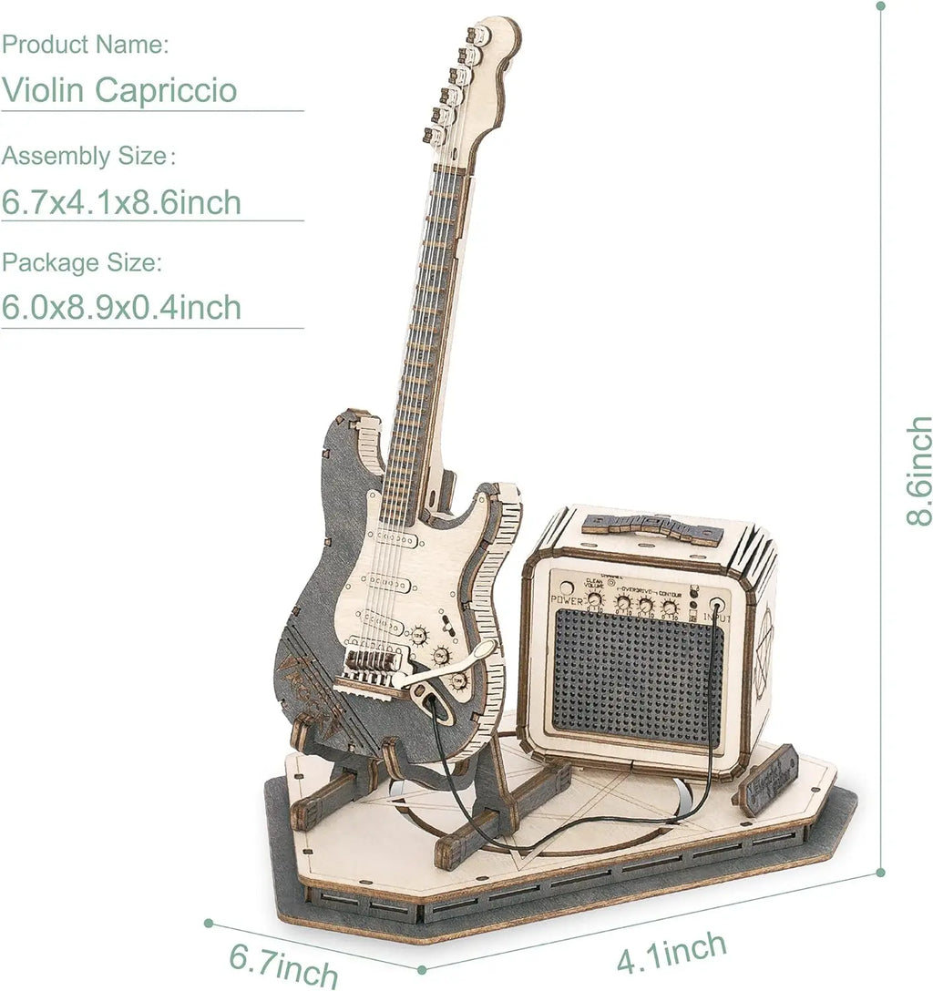 Electric guitar 3D wooden puzzle DIY model kit for adults, assembled display piece