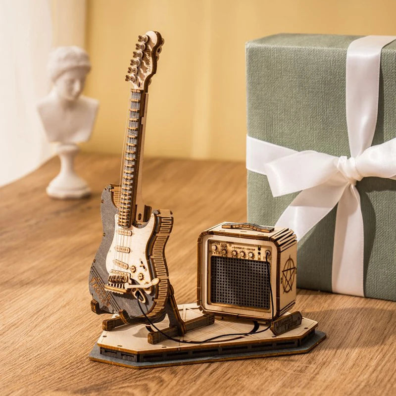 Electric guitar 3D wooden puzzle DIY model kit for adults, assembled display piece