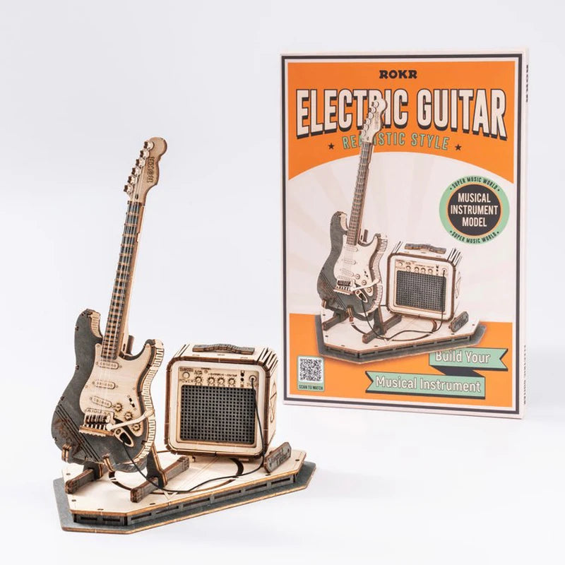 Electric guitar 3D wooden puzzle DIY model kit for adults, assembled display piece