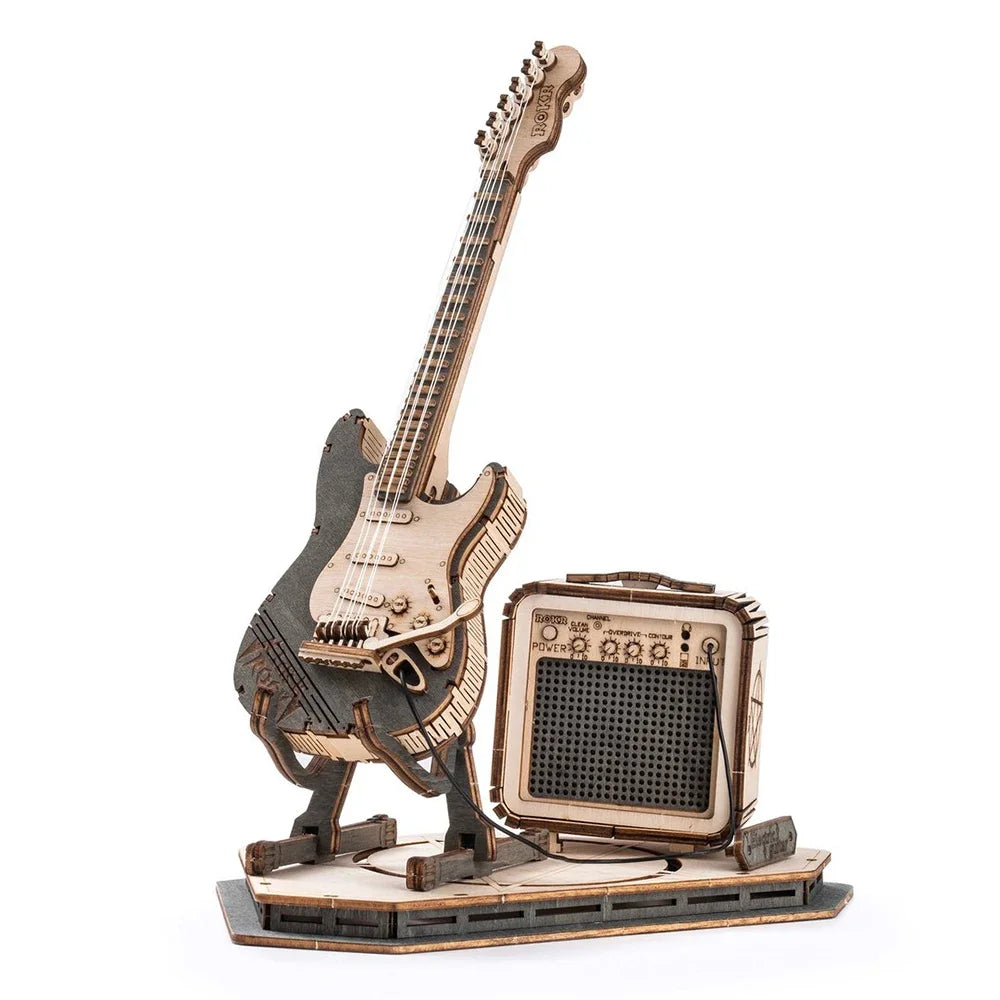 Electric guitar 3D wooden puzzle DIY model kit for adults, assembled display piece