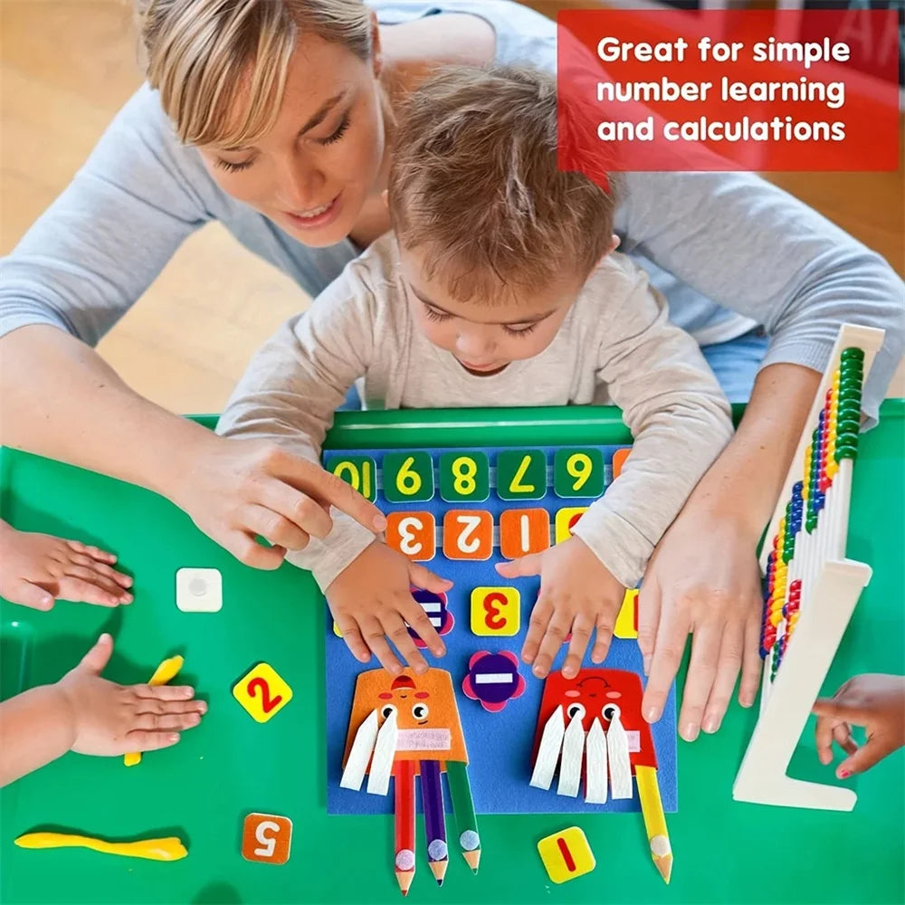 Felt learning board for kids with addition and subtraction math activities