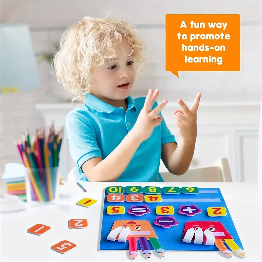 Felt learning board for kids with addition and subtraction math activities