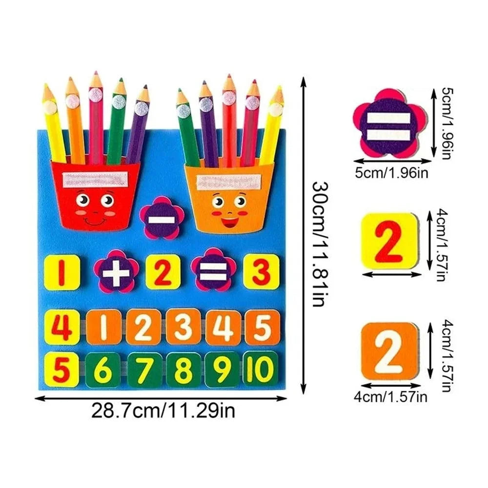 Felt learning board for kids with addition and subtraction math activities
